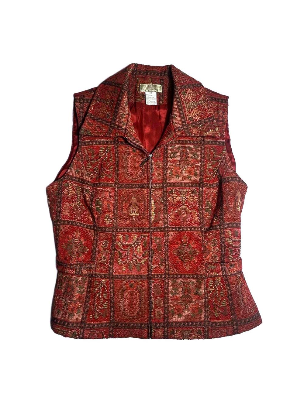 The Territory Ahead Vintage Tapestry Vest Red Floral Boho Southwest Size 8